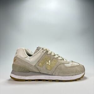 New Balance 574 Off White Beige Suede Athletic Running Shoes Women's Size 6